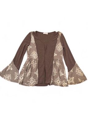 Sugarfox Aztec Babydoll Bell Sleeve Blouse Top Womens Medium Boho Western Spring